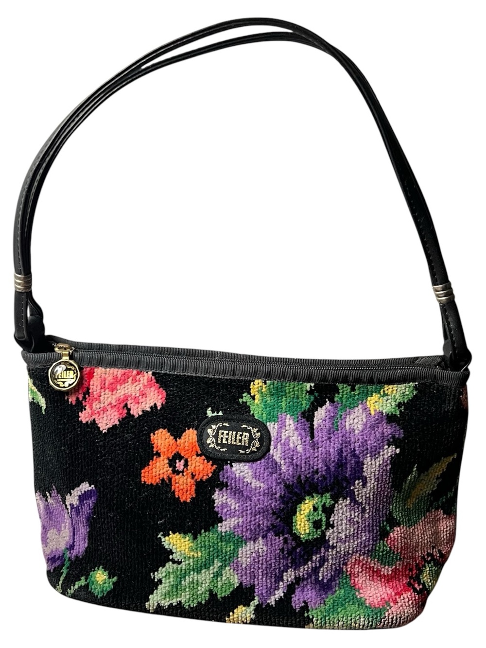 FEILER Black Floral Chenille Shoulder Bag
